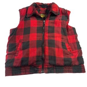 VTG Branded Lion Mens XL Red Black Buffalo Plaid Quilted Puffer‎ Vest